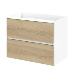 Tiger Reverse Meubelset 80 Cm Met 2 Lades Naturel Eik / Mat Wit Inclusief Quadro Wastafel Hoogglans Wit -Badkamer Winkel 123 732