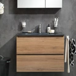 Tiger Karlo Badkamermeubel 60 Cm Chalet Eiken Met Wastafel Zwart -Badkamer Winkel 123 753