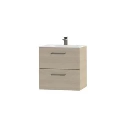 Tiger Badkamermeubel Studio 60cm Naturel Eik/matwit Met RVS Greep -Badkamer Winkel 123 759