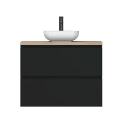 Tiger Karlo Badkamermeubel 80cm Mat Zwart Met Eiken Wasblad En Keramische Waskom -Badkamer Winkel 123 803