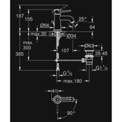 GROHE Wastafelkraan Start Classic S-size Met Hendel En Waste Chroom -Badkamer Winkel 123 8149