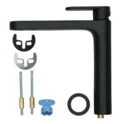 Absolut Wastafelkraan Iode Medium Met Hendel En Waste Zwart -Badkamer Winkel 123 8160