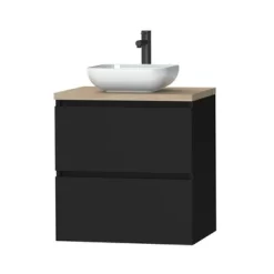 Tiger Karlo Badkamermeubel 60cm Mat Zwart Met Eiken Wasblad En Keramische Waskom