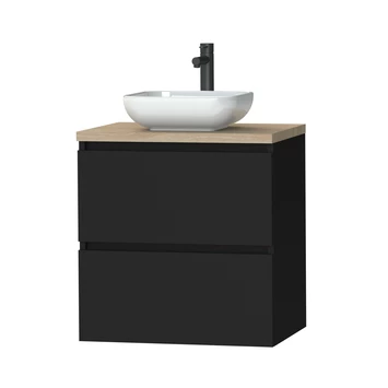 Tiger Karlo Badkamermeubel 60cm Mat Zwart Met Eiken Wasblad En Keramische Waskom 1 Tiger Karlo Badkamermeubel 60cm Mat Zwart Met Eiken Wasblad En Keramische Waskom