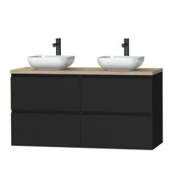 Tiger Karlo Badkamermeubel 120cm Mat Zwart Met Eiken Wasblad En Keramische Waskom