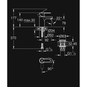 GROHE Wastafelkraan Get S-size Met Hendel En Afvoerplug Chroom 3 GROHE Wastafelkraan Get S-size Met Hendel En Afvoerplug Chroom - Afbeelding 3