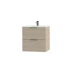 Tiger Studio Badkamermeubel 60 Cm Naturel Eiken Met Wastafel Polybeton Mat Wit Greep Rvs Plat -Badkamer Winkel 123 879