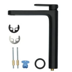 Absolut Wastafelkraan Iode Hoge Uitloop Met Hendel En Waste Zwart -Badkamer Winkel 123 8923